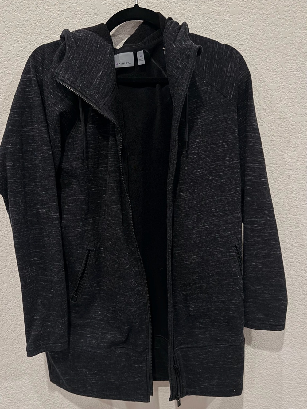 Athleta Women’s Long Black Heather Lightweight Zip Hoodie Coat